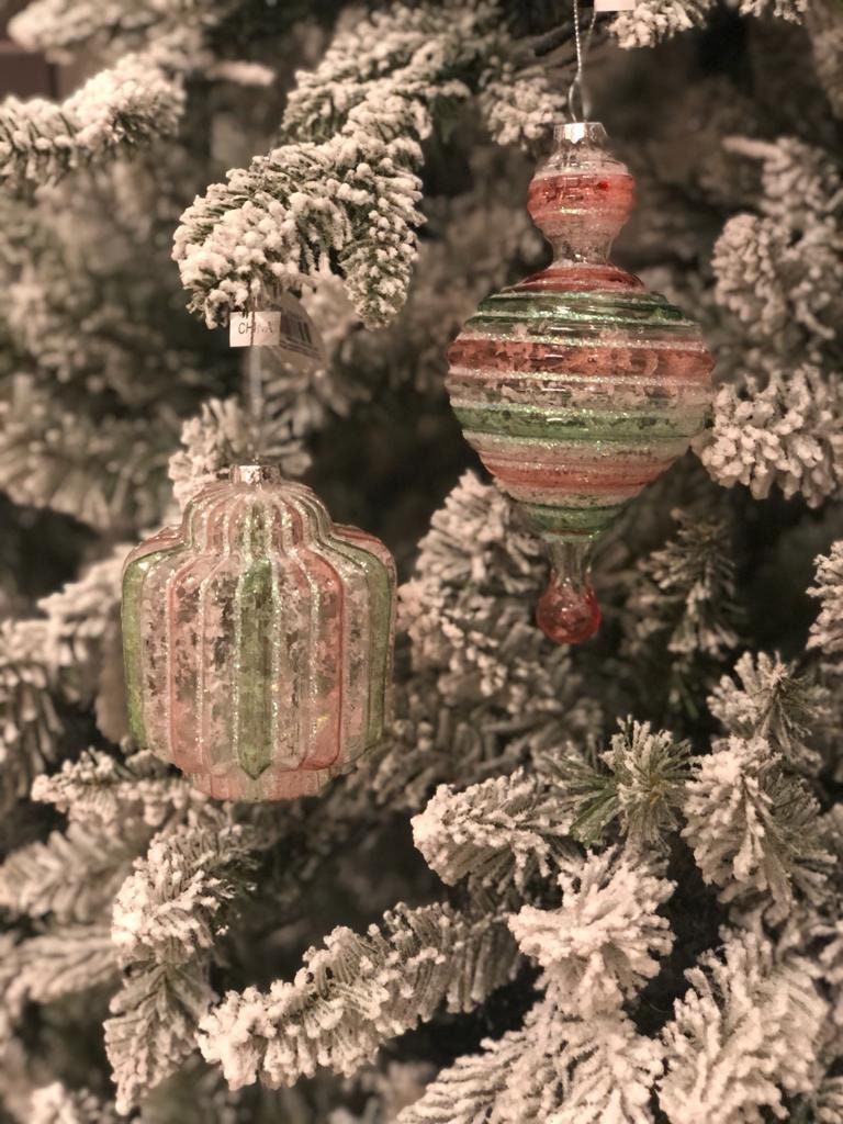 4-6"glass candy stripe finial ornaments set of 2
