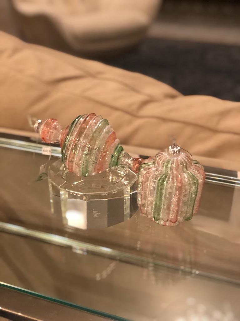 4-6"glass candy stripe finial ornaments set of 2