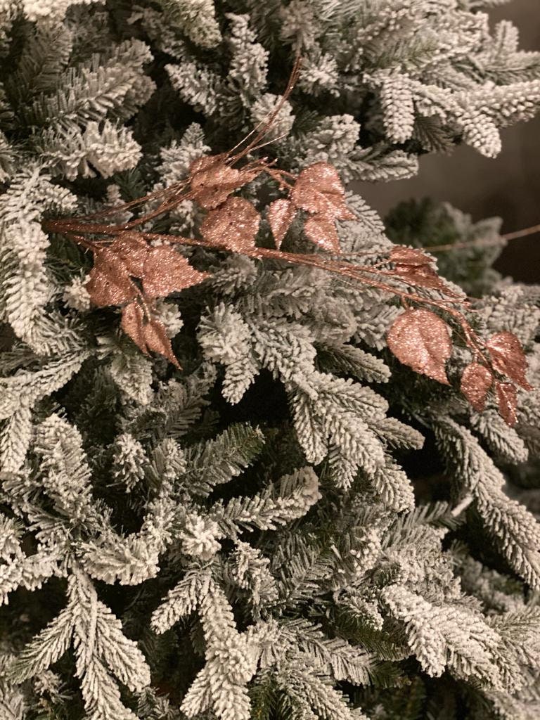 30"glitter/sequin rose leaf/grass spray