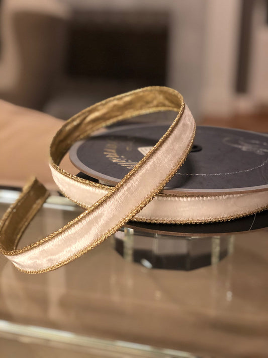 1” x10 yard royal velvet ribbon ivory and gold*