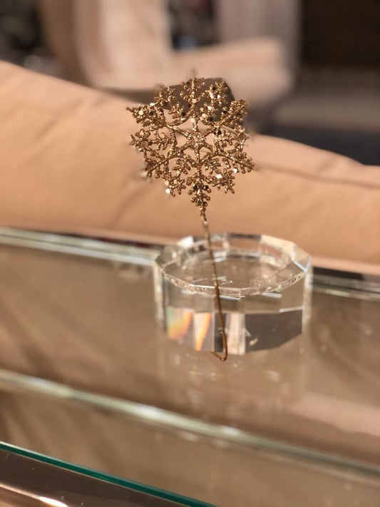 SET of 12. 10"plastic glitter snowflake pick (4"diameter) gold.