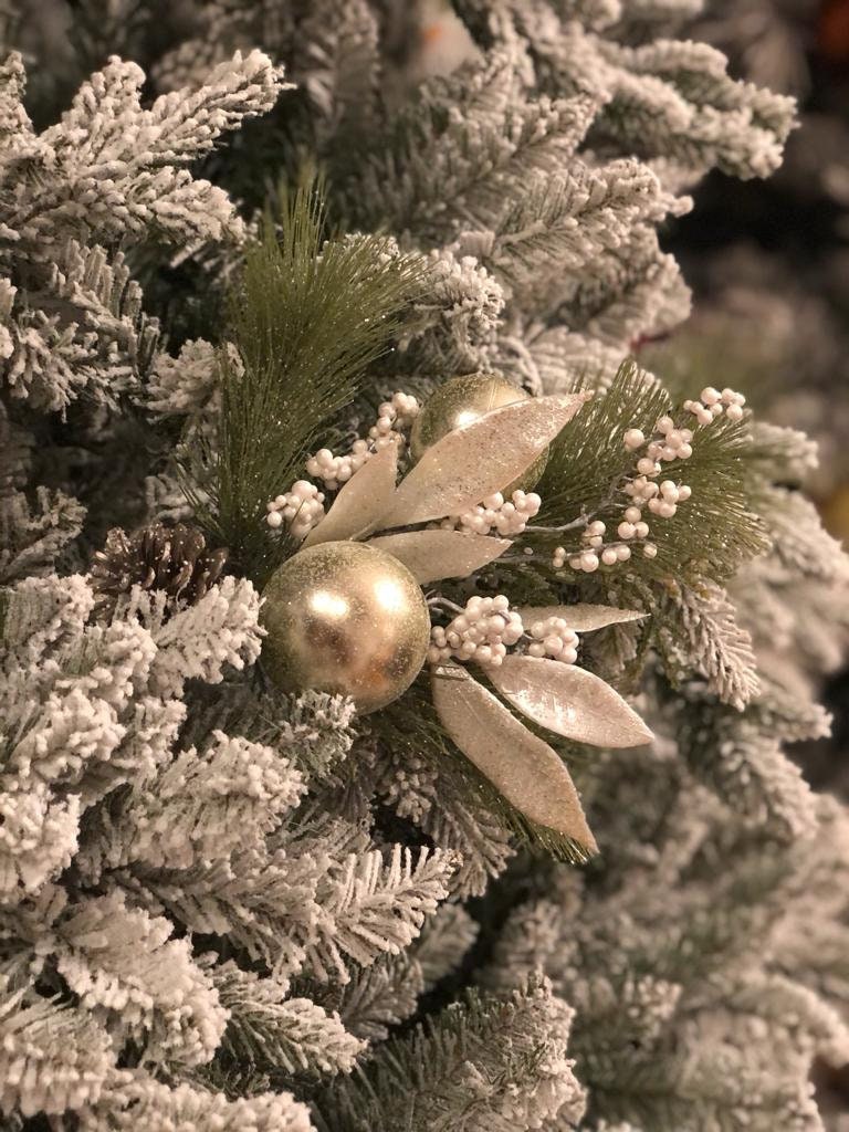 14" long needle pine ball, berry and cone. Decorative pick