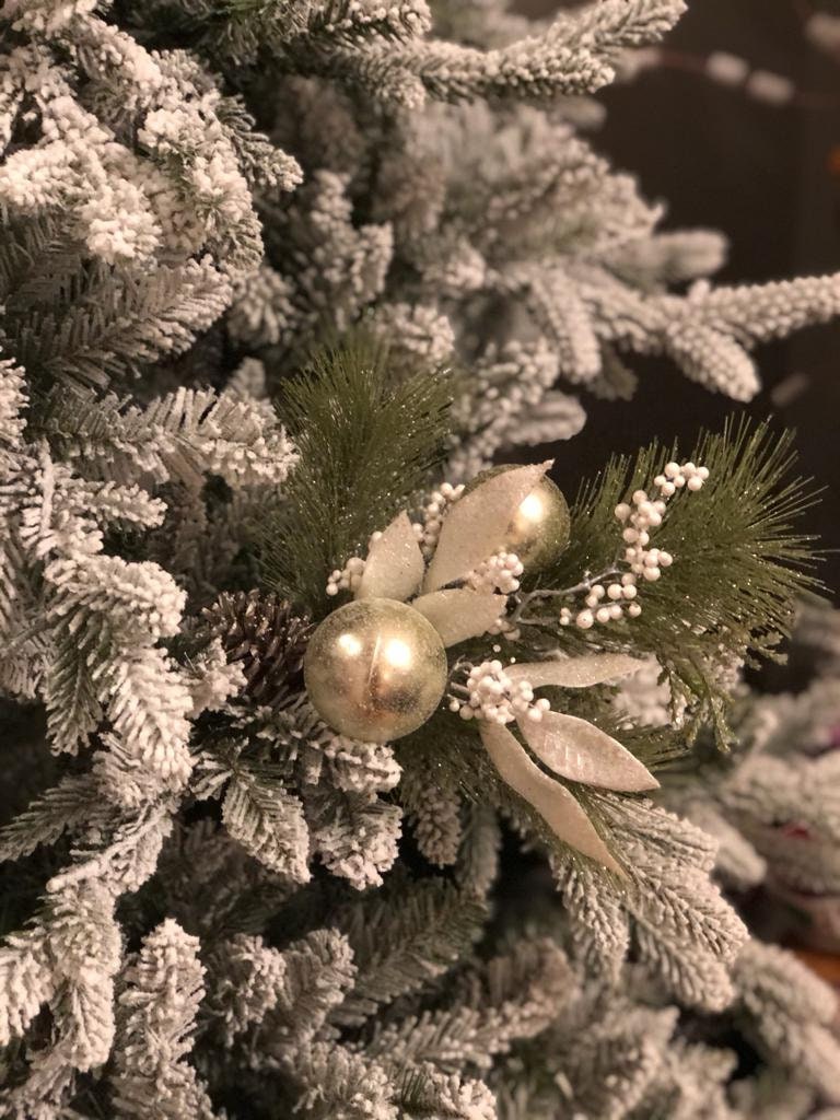 14" long needle pine ball, berry and cone. Decorative pick