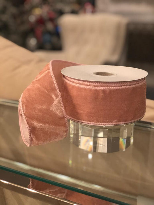 2.5”x 10 yds. Velvet designer ribbon, pink.