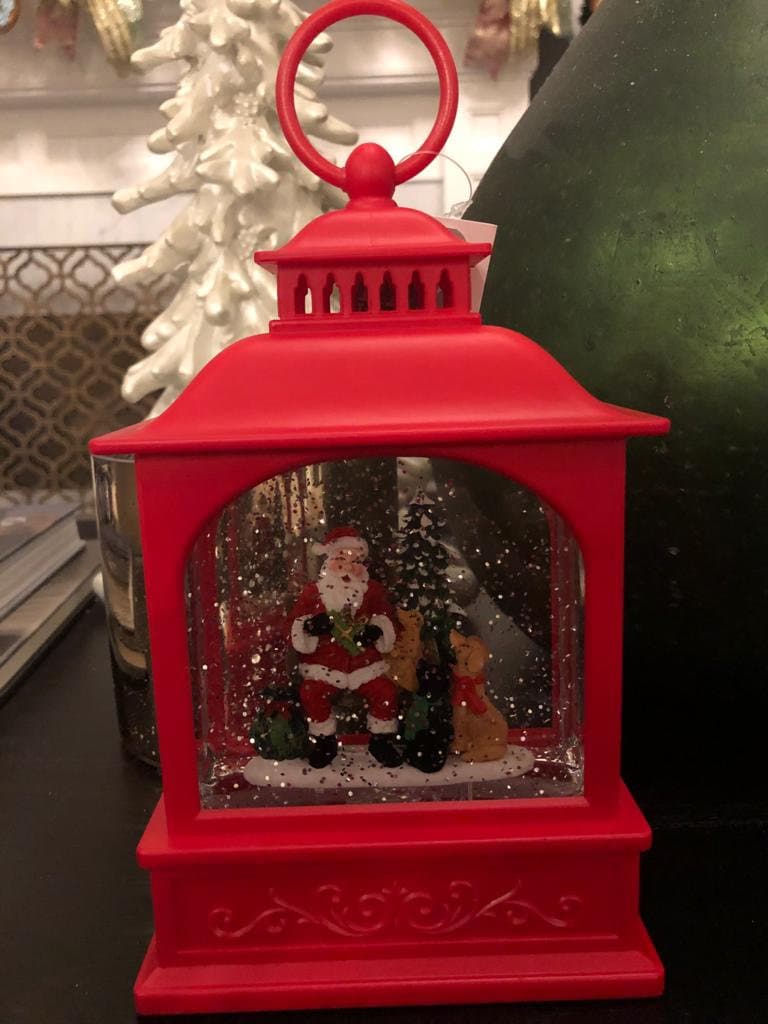 8.5" dogs visiting santa lighted water lantern*