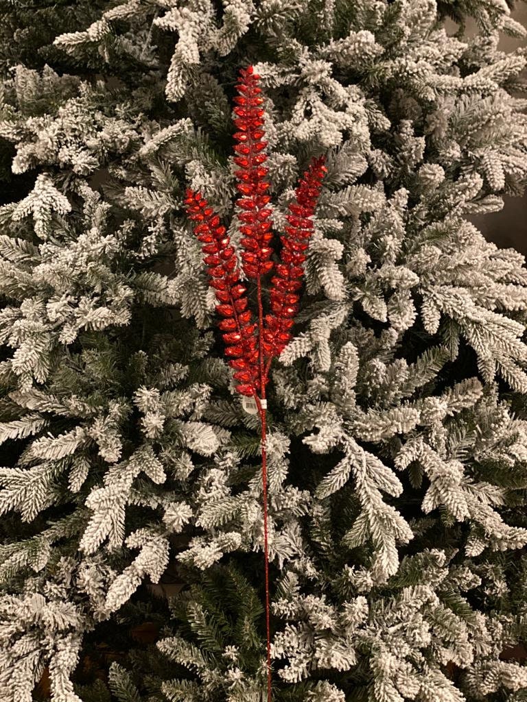 Set of 3. 34.5"jeweled glitter fern spray red
