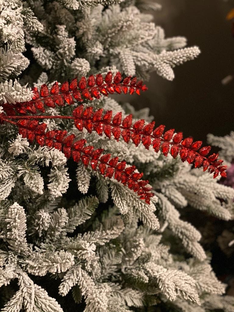 Set of 3. 34.5"jeweled glitter fern spray red