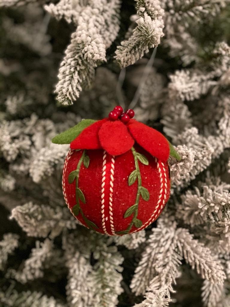 5"felt vine poinsettia ball ornament. Set of 2.