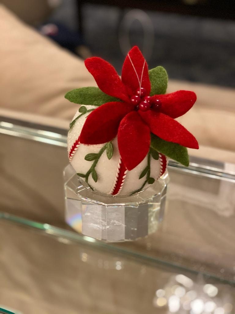 5"felt vine poinsettia ball ornament. Set of 2.