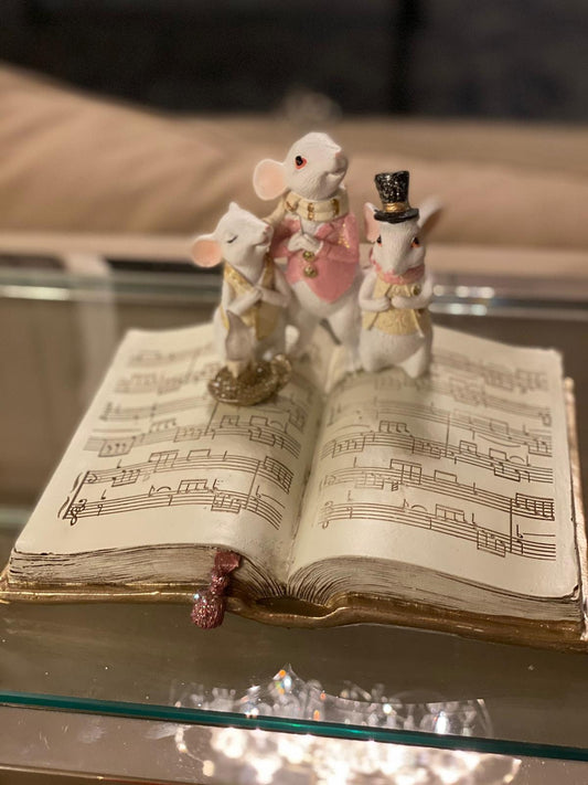 9" resin singing mice music book with candle