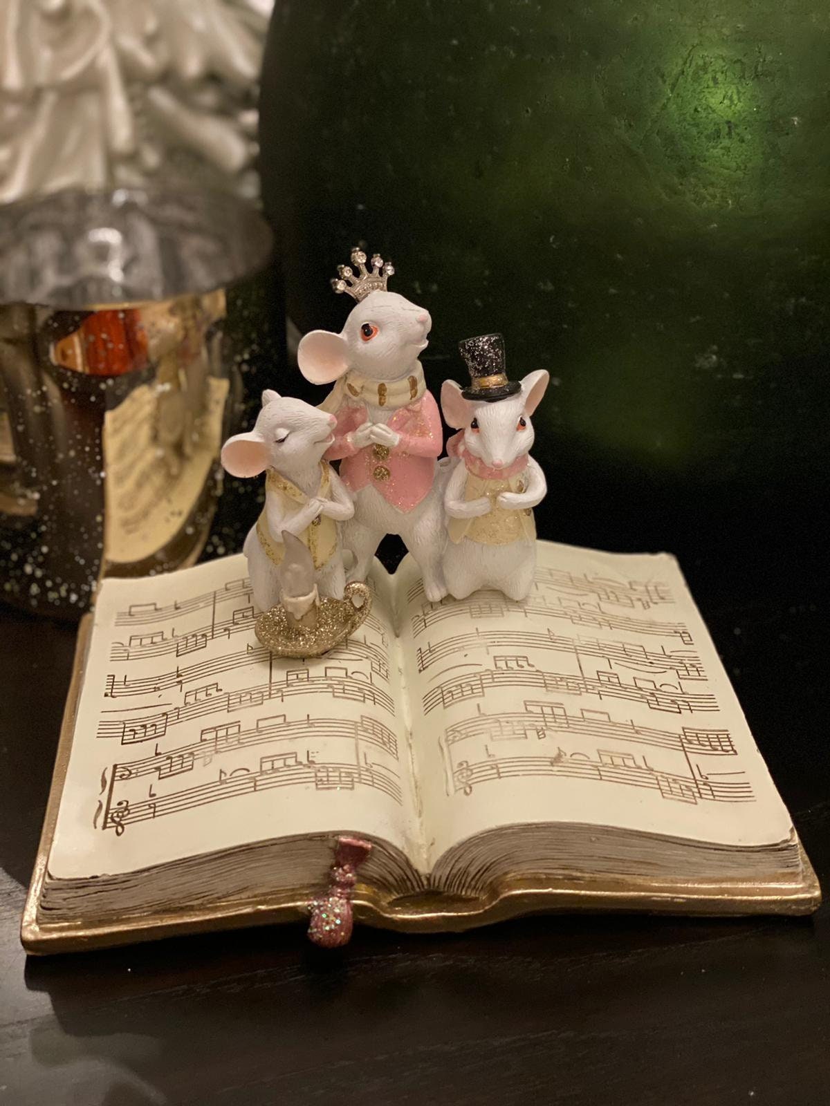 9" resin singing mice music book with candle