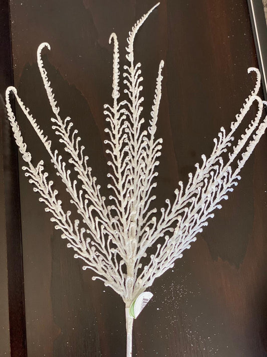 21" glitter/sequin dragon fern bush white