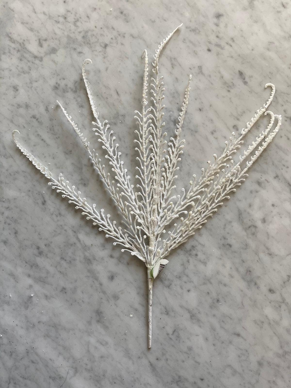 21" glitter/sequin dragon fern bush white