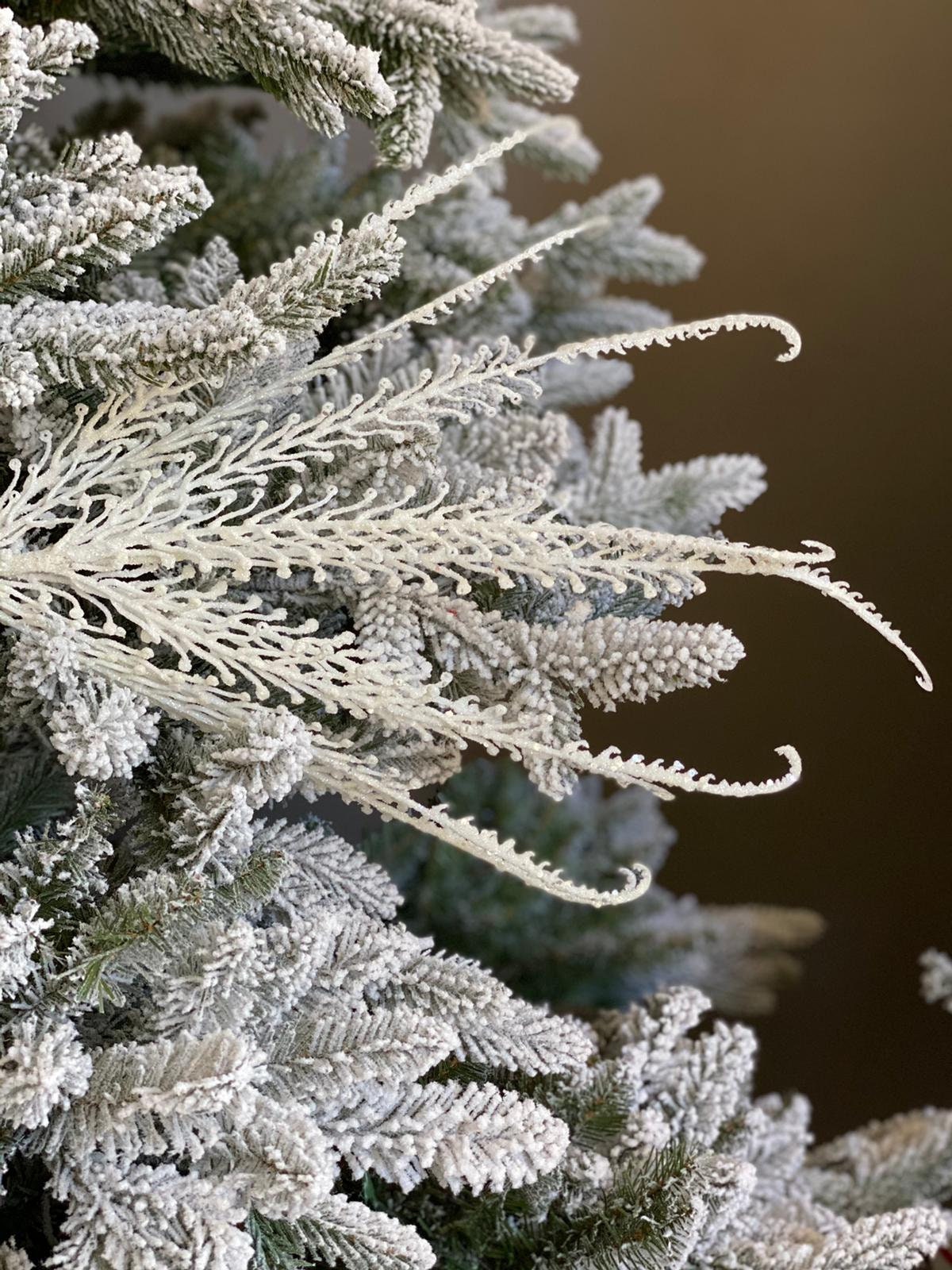 21" glitter/sequin dragon fern bush white