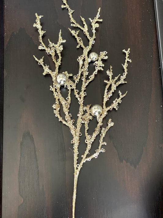 25" glitter twig/sequins/vp ball spray