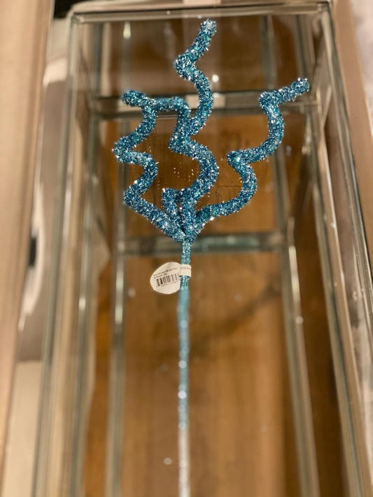 20" glitter tinsel tube curly spray iced blue candy