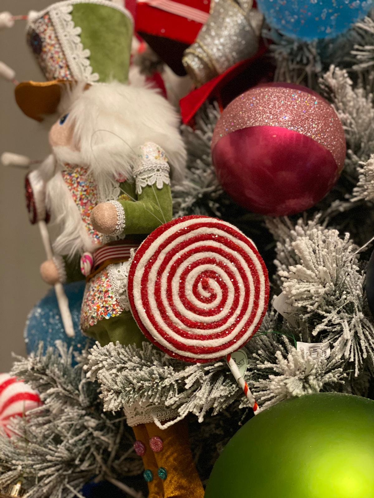15" frosted felt lollipop pick, red, white