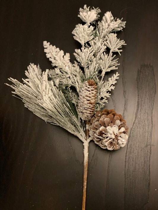 22" snow pine/cedar cone winter spray