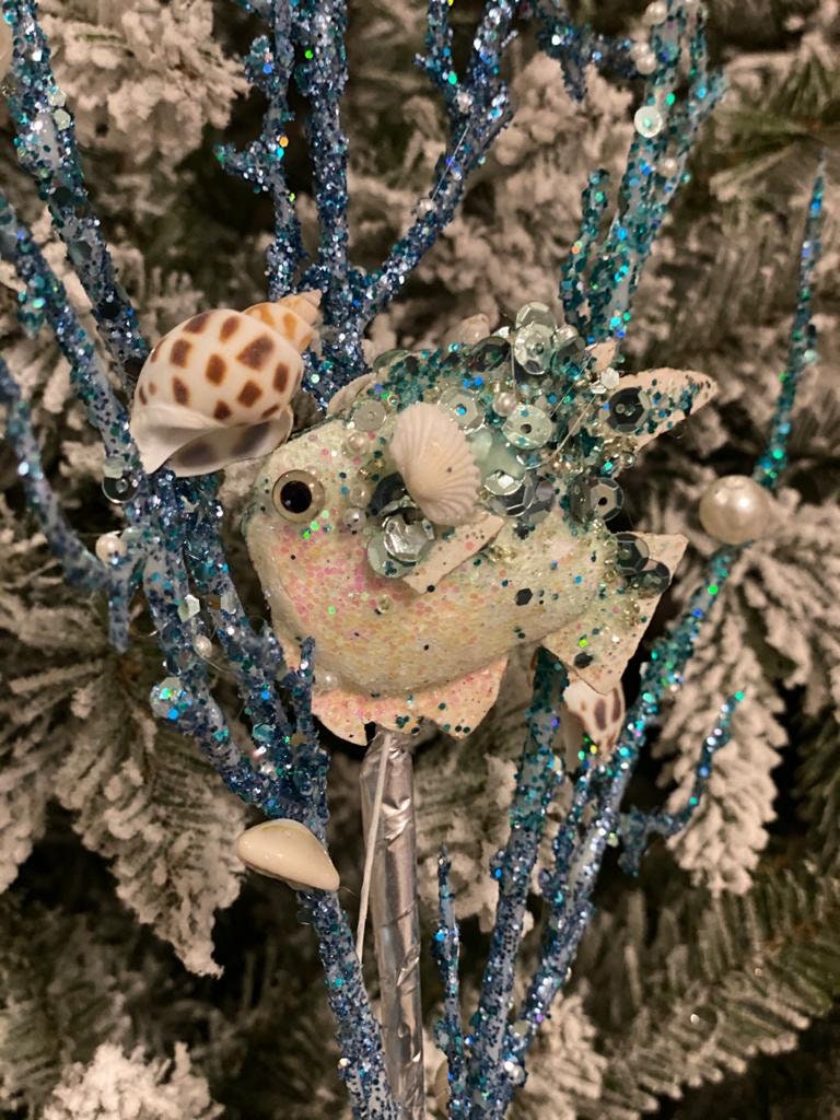 32"glitter/sequin coral branch w/shell and fish
