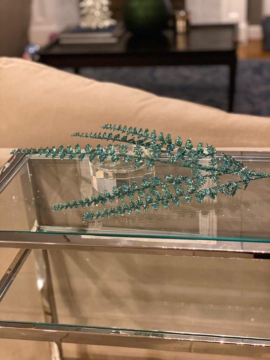 26"glitter plastic ladder fern spray peacock