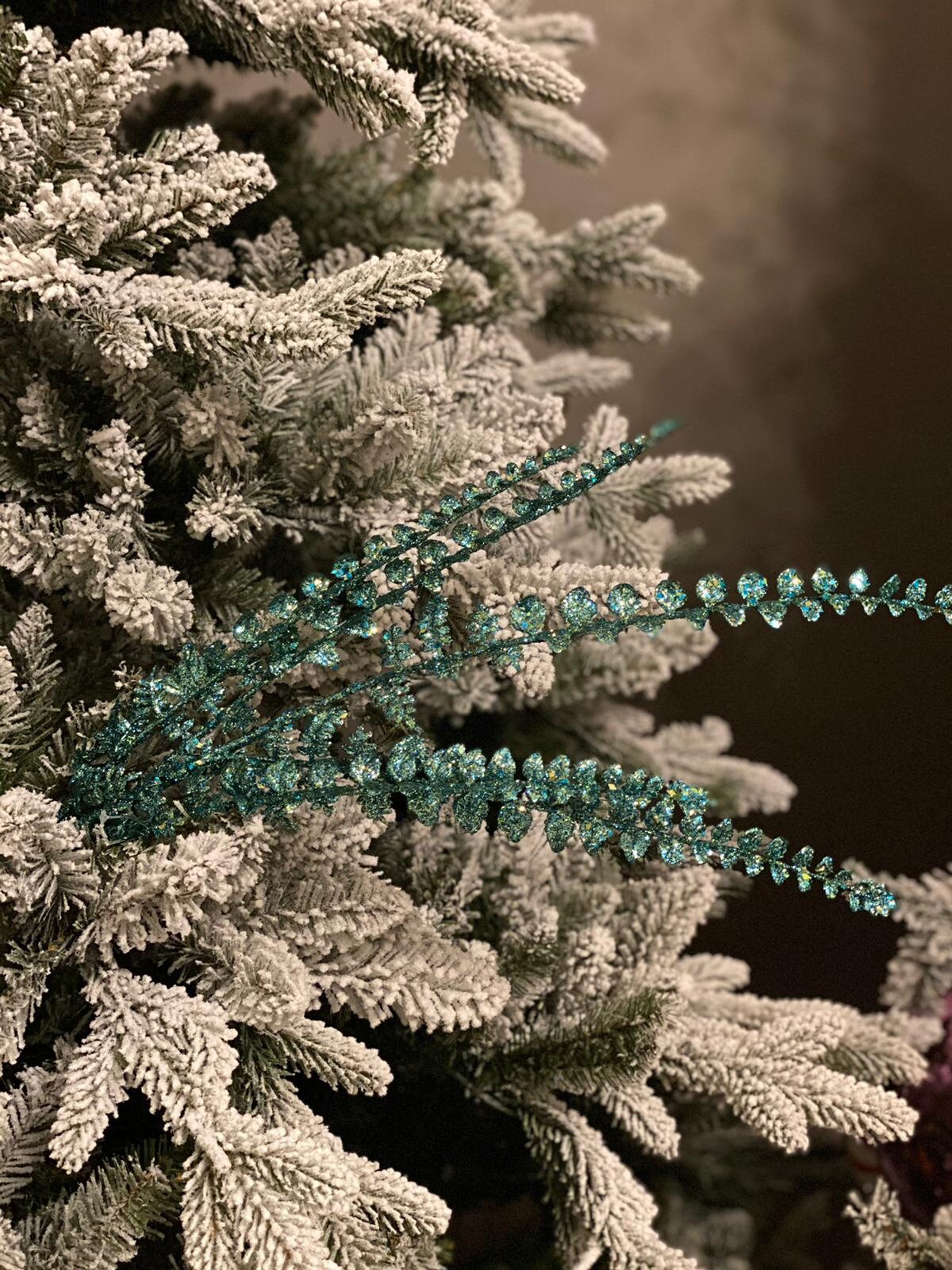 26"glitter plastic ladder fern spray peacock