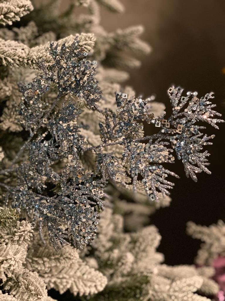 25” glitter/sequin cedar spray blue gray