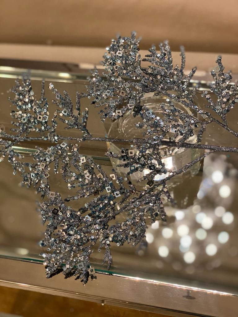 25” glitter/sequin cedar spray blue gray