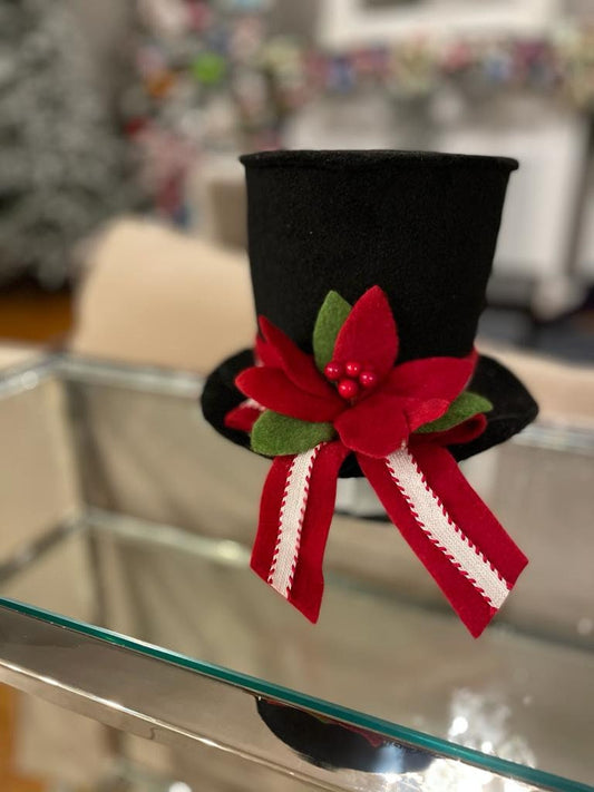 6"felt black snowman hat w/poinsettia*
