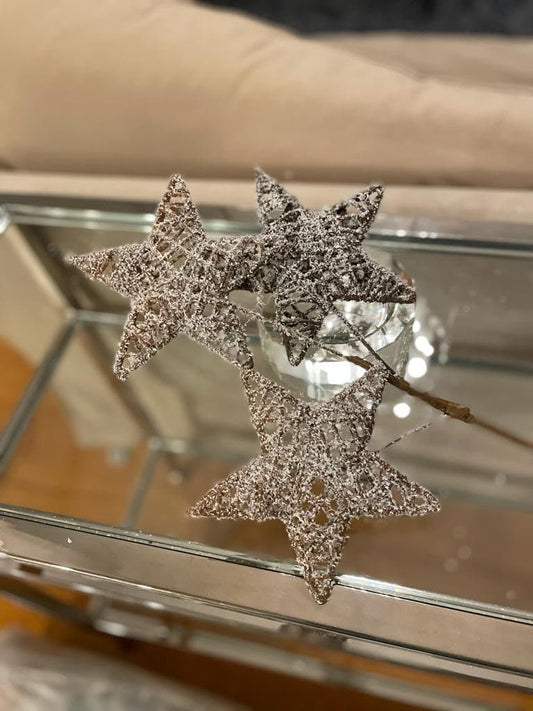 22"frosted triple twig star spray natural frost