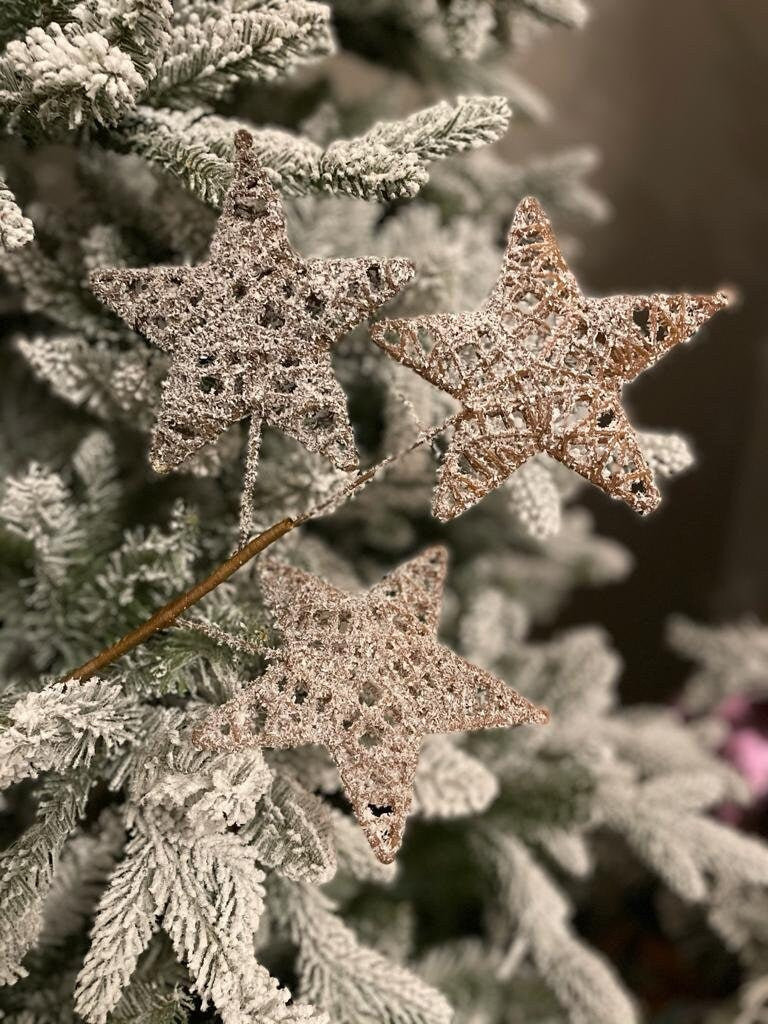 22"frosted triple twig star spray natural frost