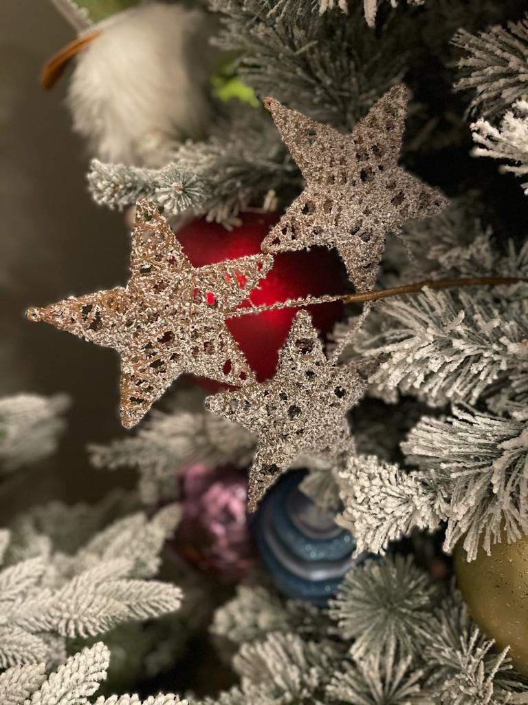 22"frosted triple twig star spray natural frost