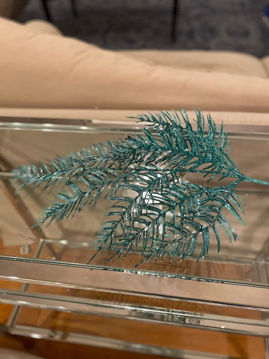 22"glitter plastic coral fern spray