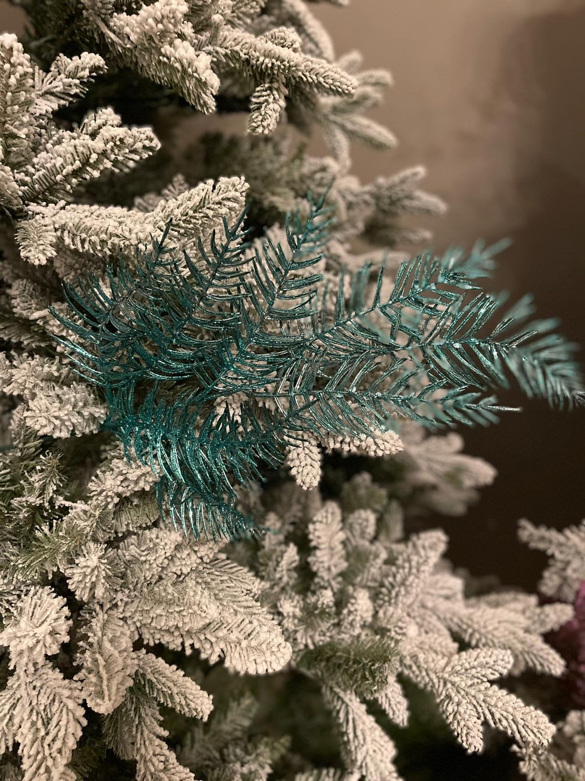 22"glitter plastic coral fern spray