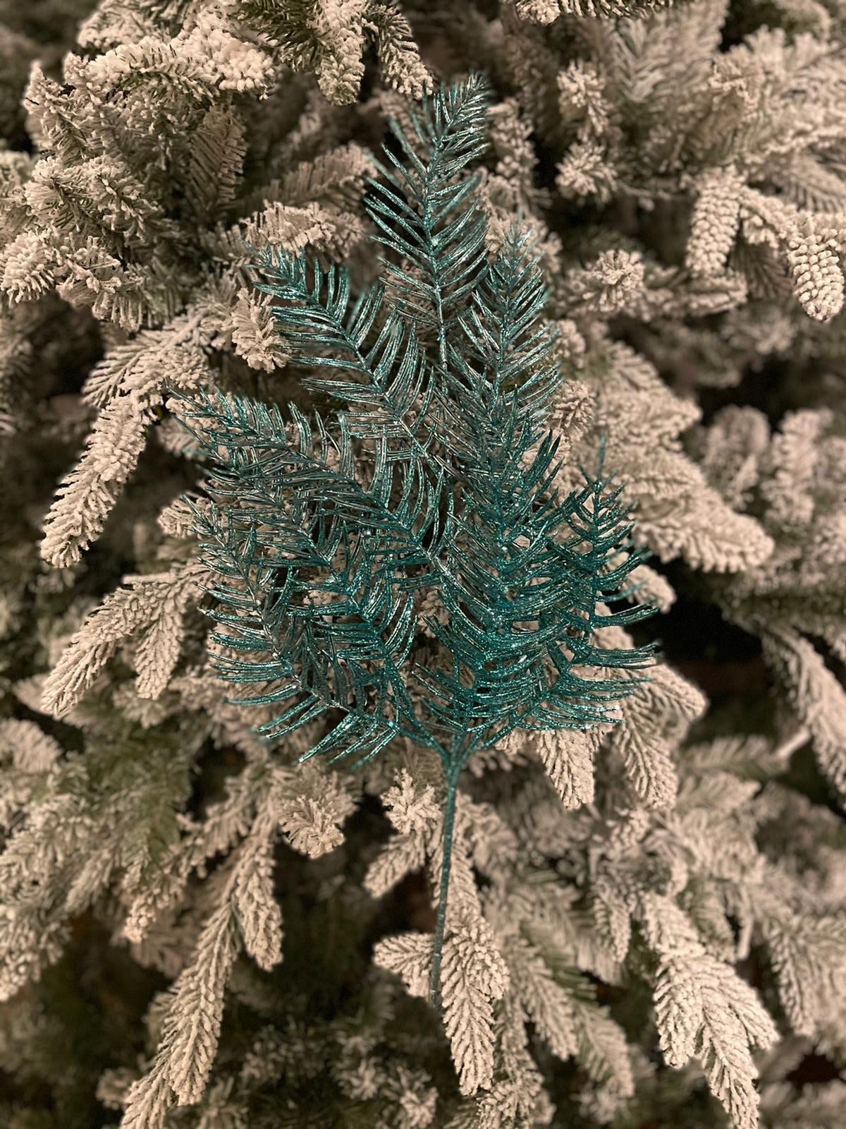 22"glitter plastic coral fern spray