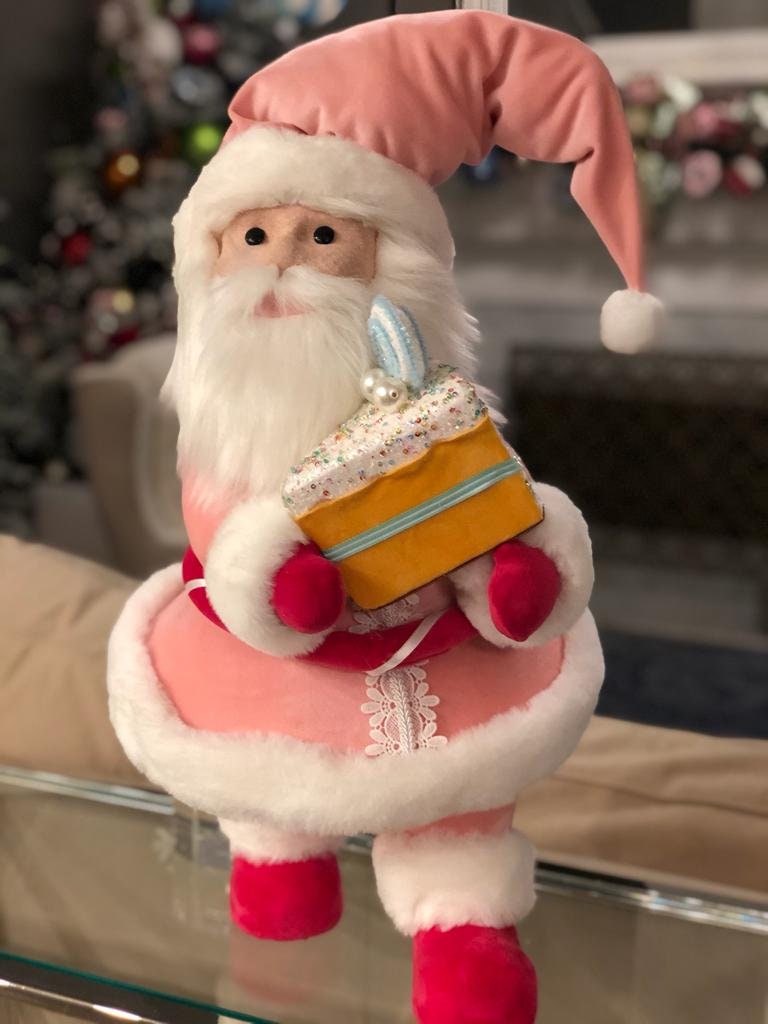 23"pink velvet candy santa