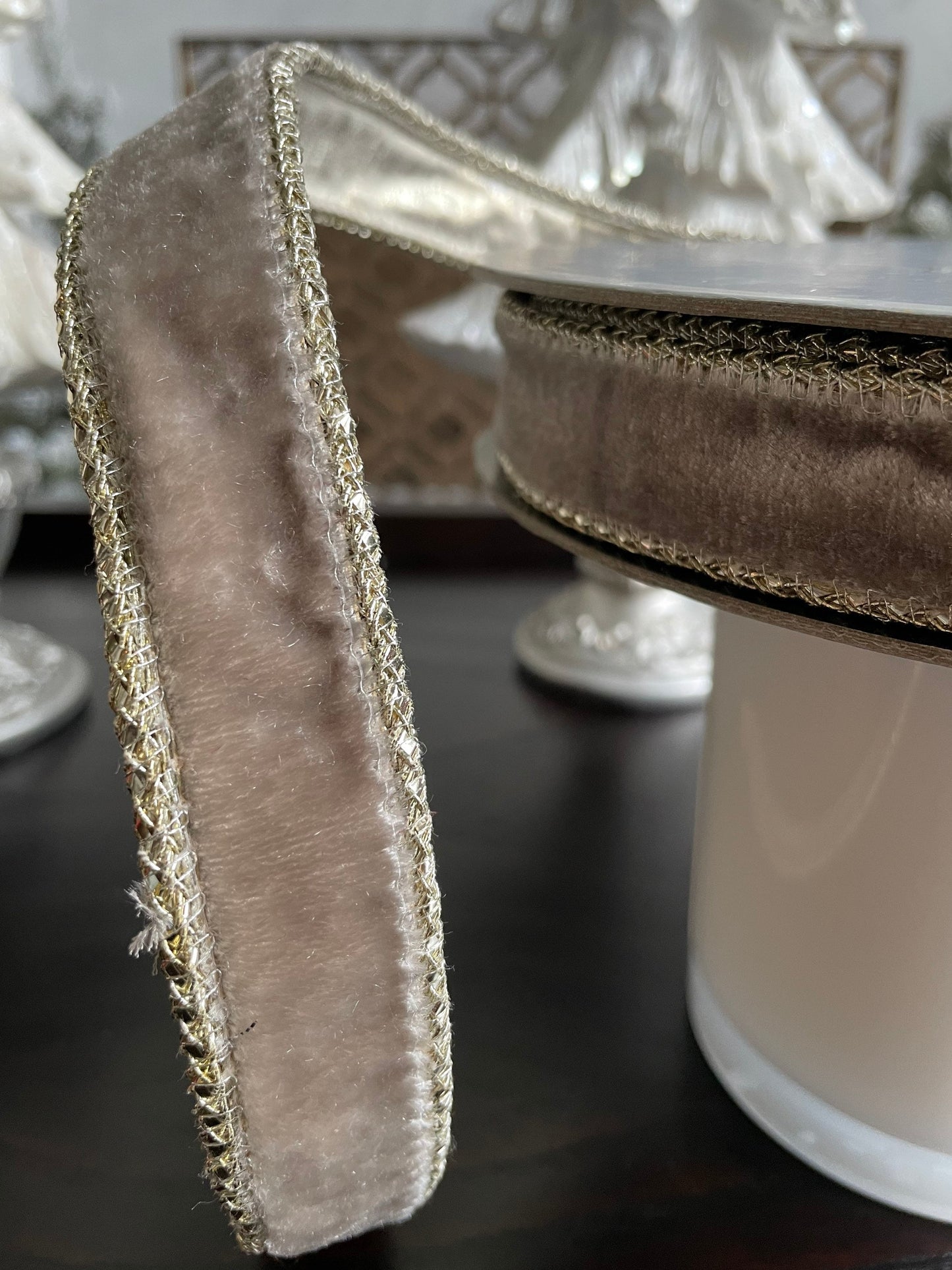 Designer royal velvet ribbon, platinum. 1” x 10 yards.*