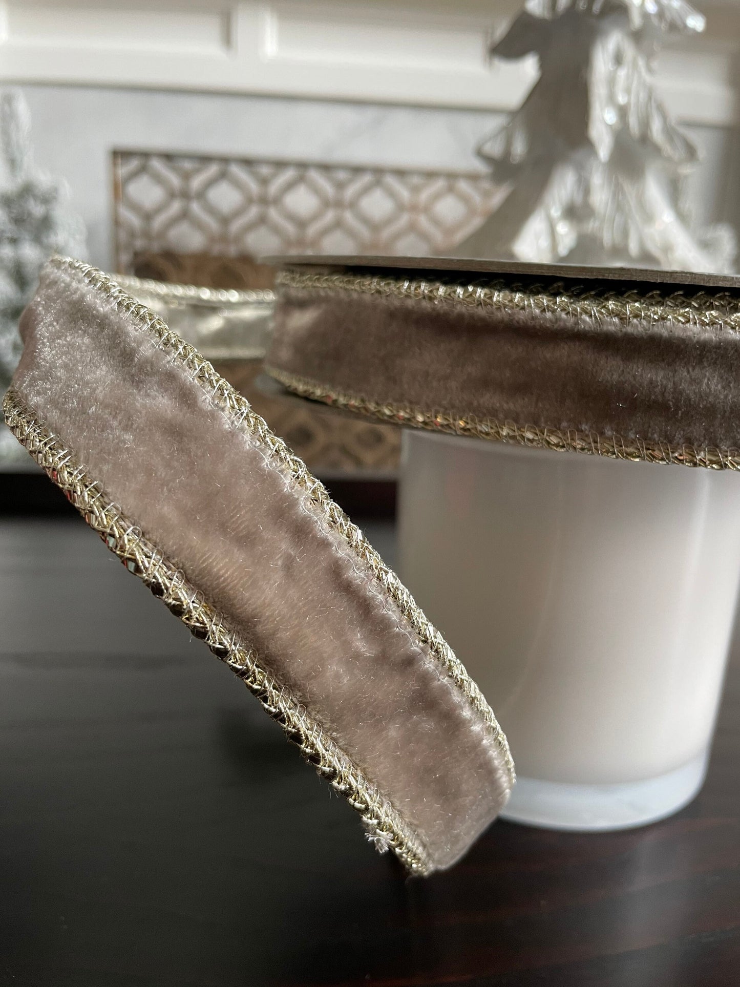 Designer royal velvet ribbon, platinum. 1” x 10 yards.*