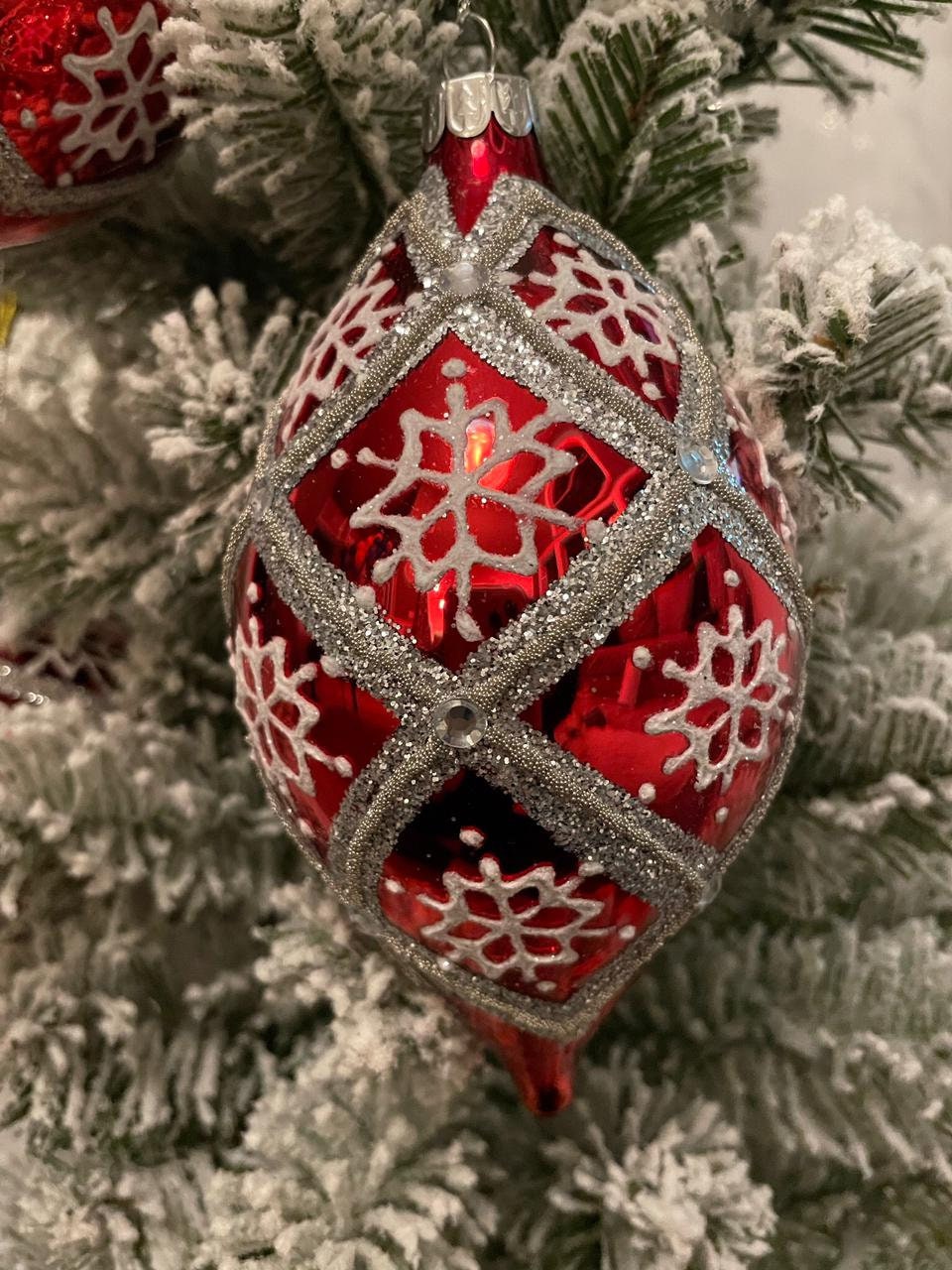4"Diamond point and snowflake glass ornaments set of 3*