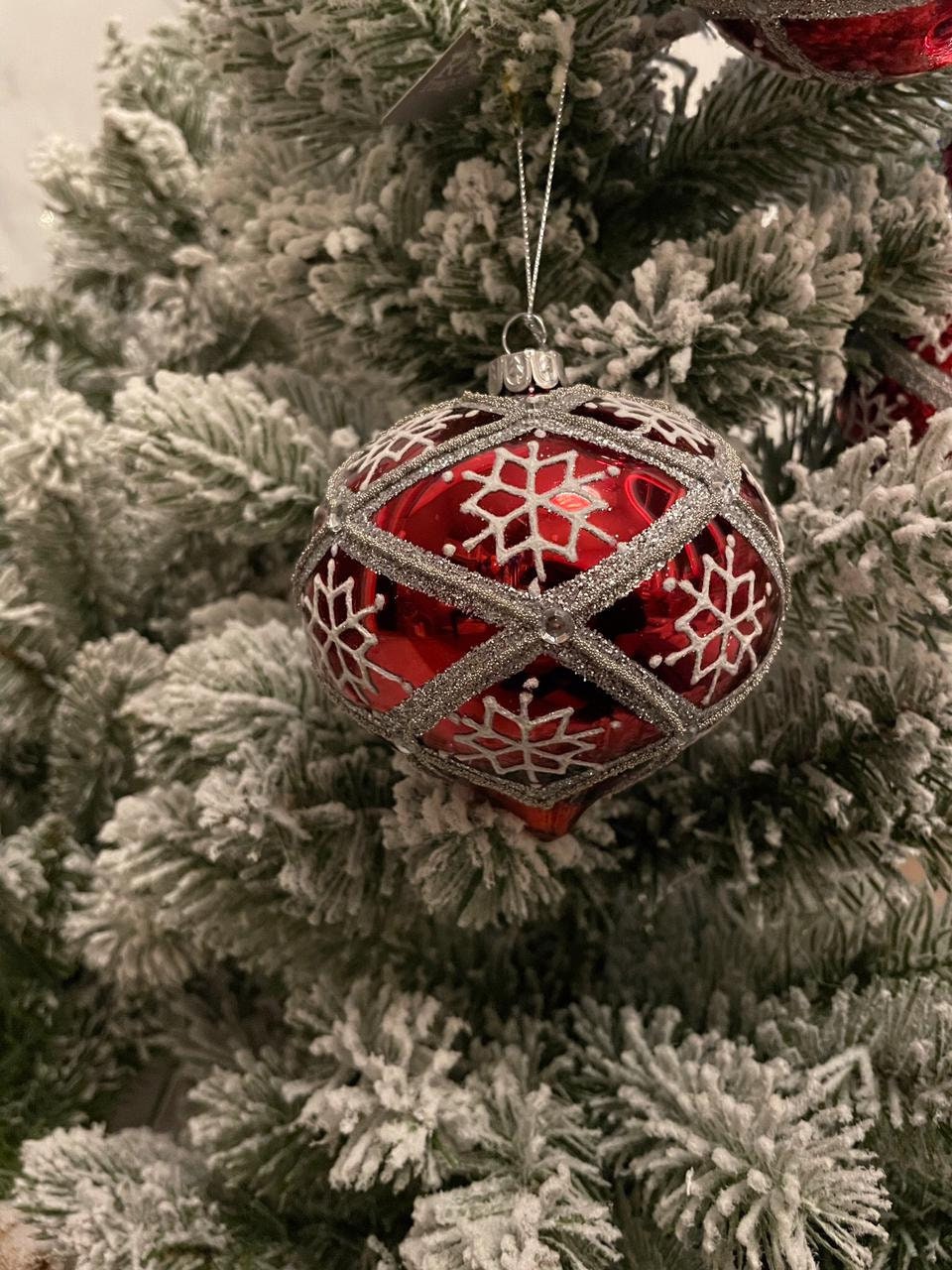 4"Diamond point and snowflake glass ornaments set of 3*