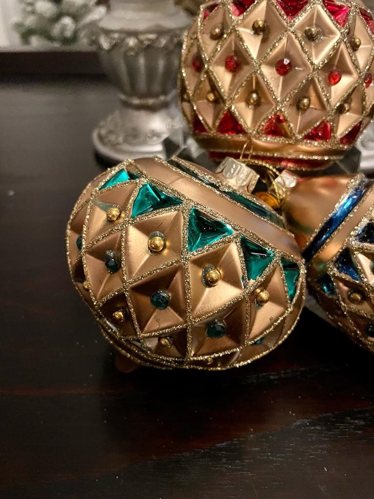4"Jewelwed diamond point glass ornament set of 3*