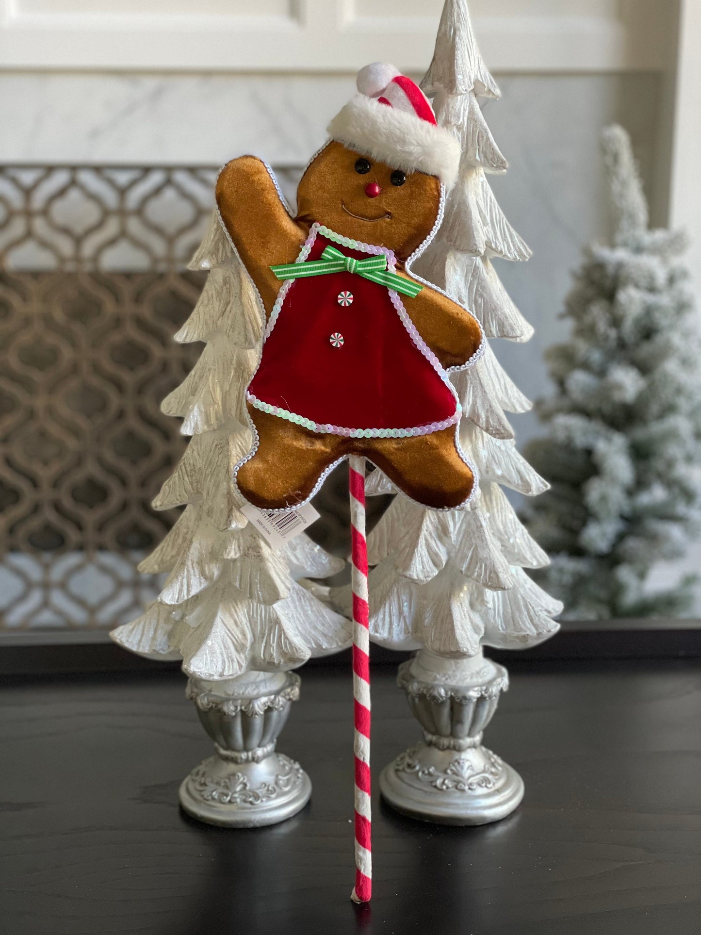 22” gingerbread girl stake candy Christmas red, white green.*