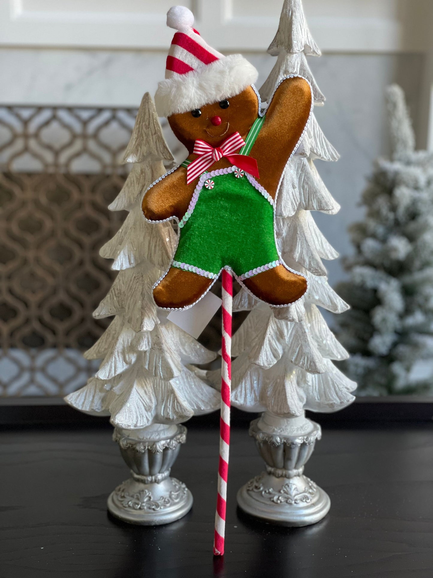 22” gingerbread boy stake candy Christmas red, white green.