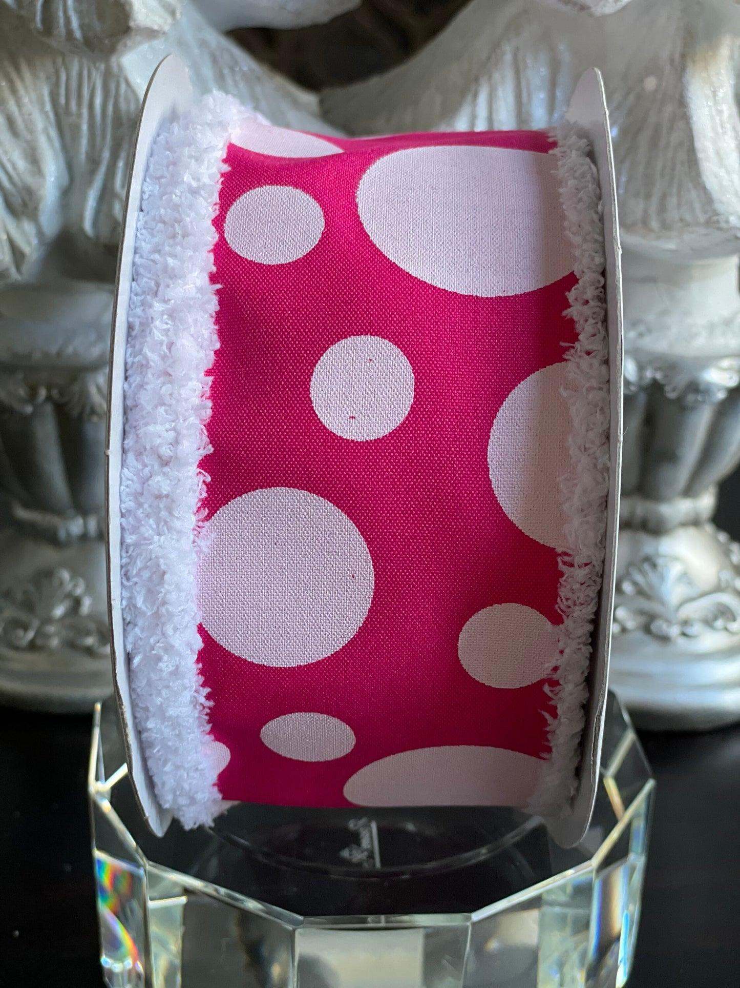 Pink and white dots wired ribbon 2.5” x 10 YDS*