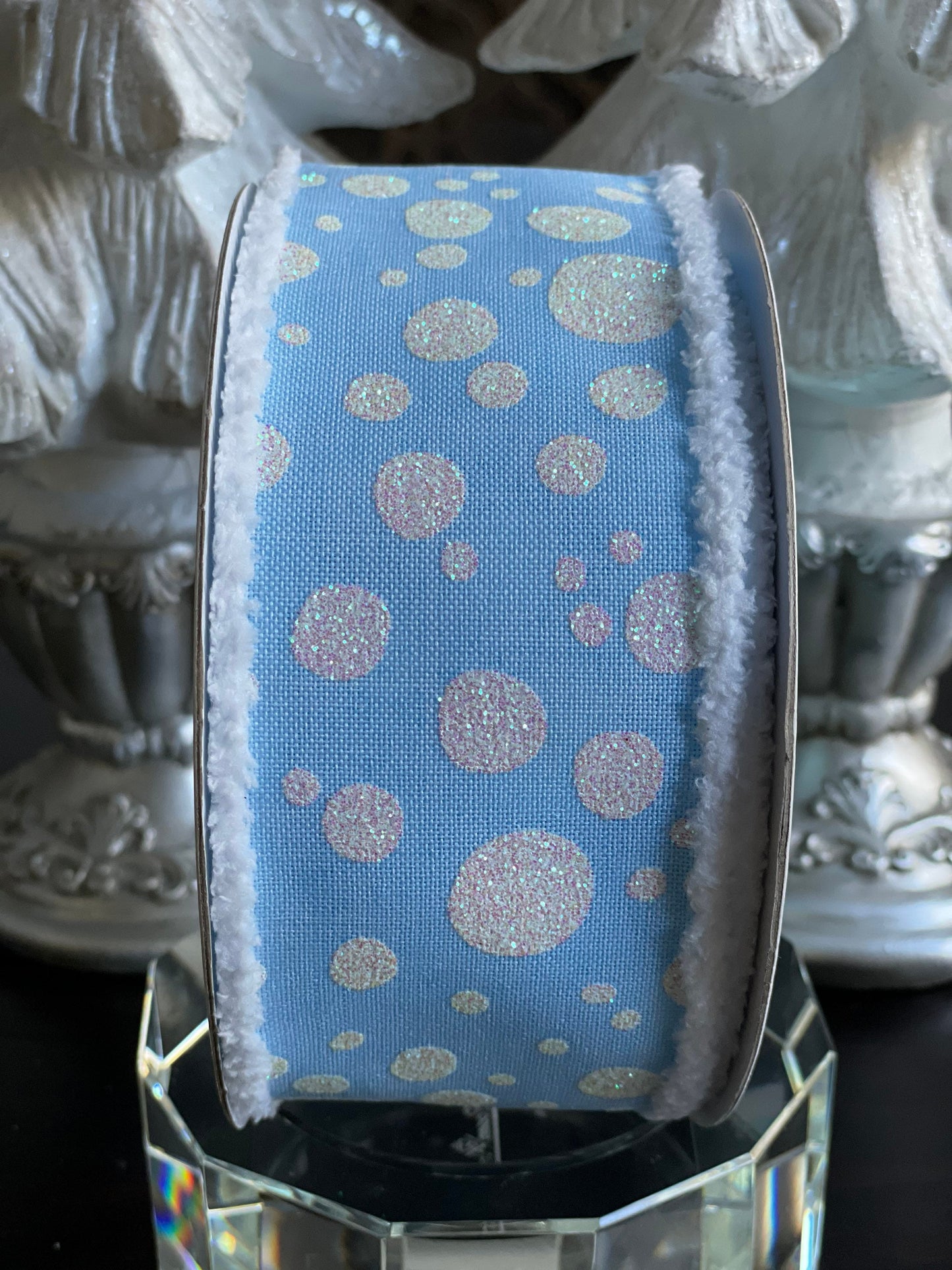 Baby blue and white dots wired ribbon 2.5” x 10 YDS*