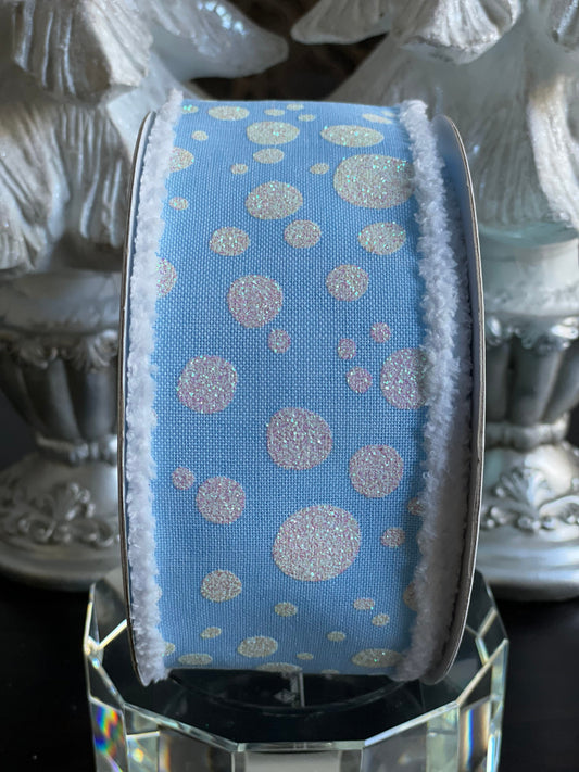 Baby blue and white dots wired ribbon 2.5” x 10 YDS*