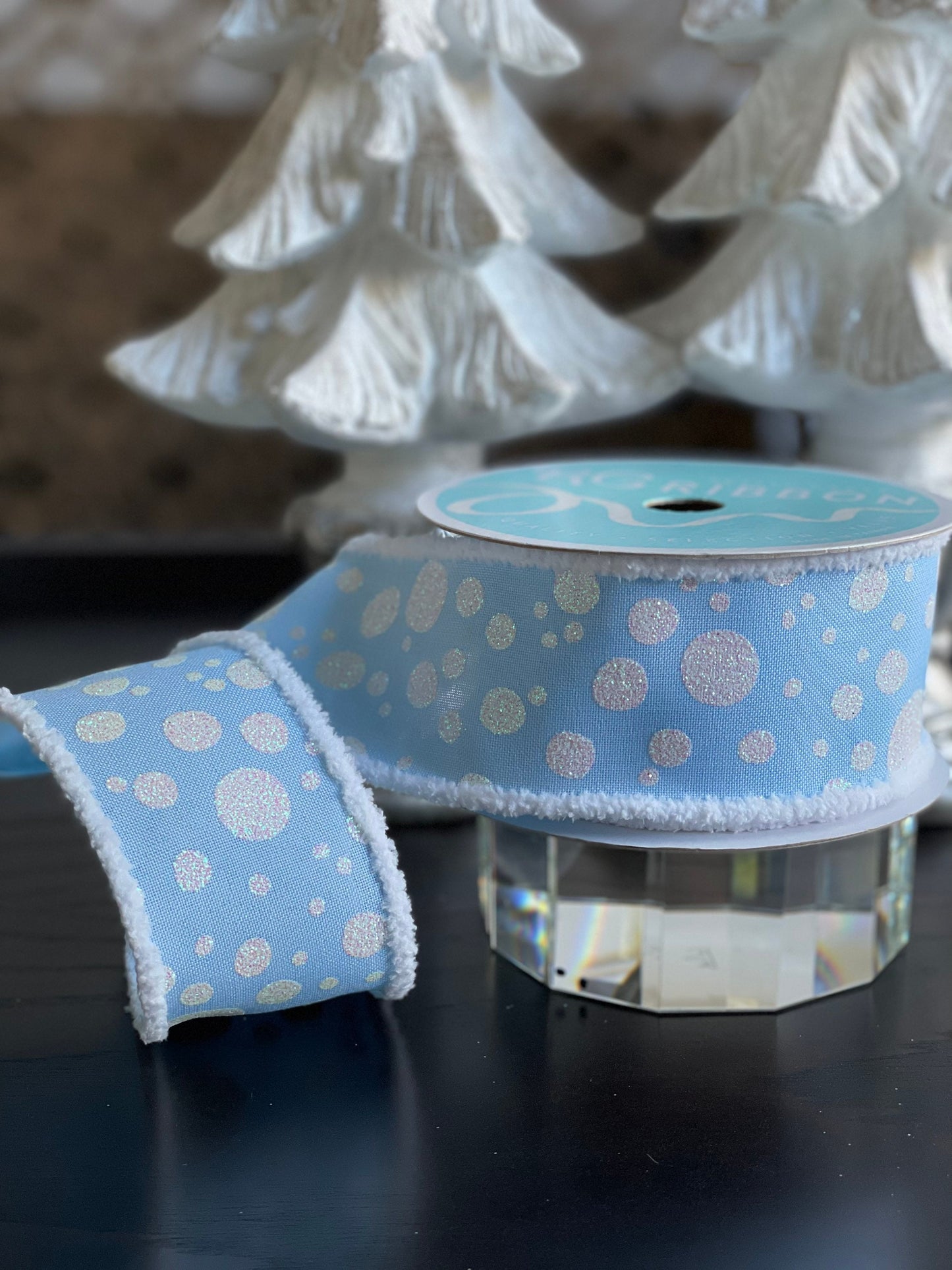 Baby blue and white dots wired ribbon 2.5” x 10 YDS*