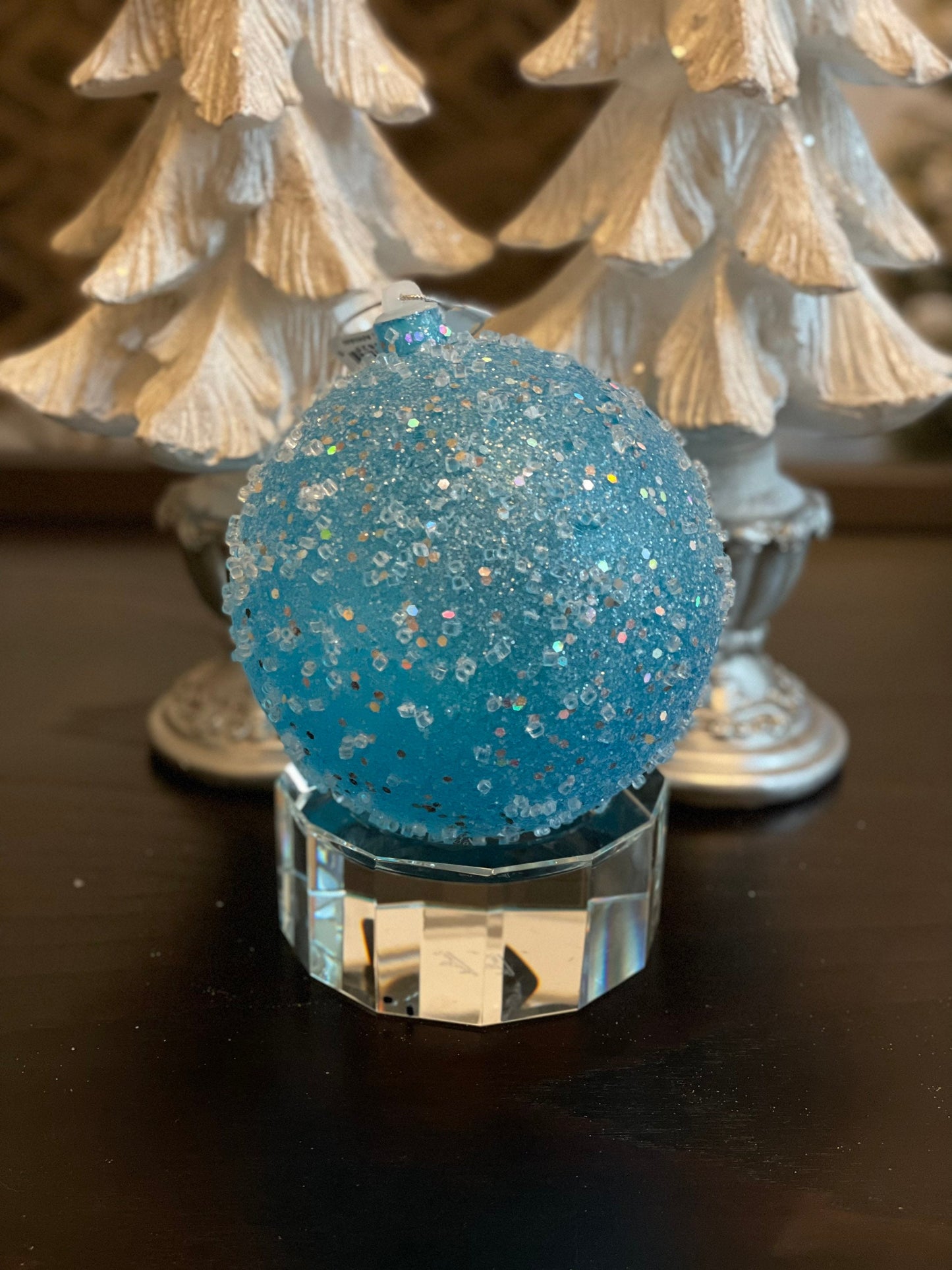 Ball 140 mm Teal Sugar Candy Glitter Ornament Ball (140 mm). Shatterproof.*