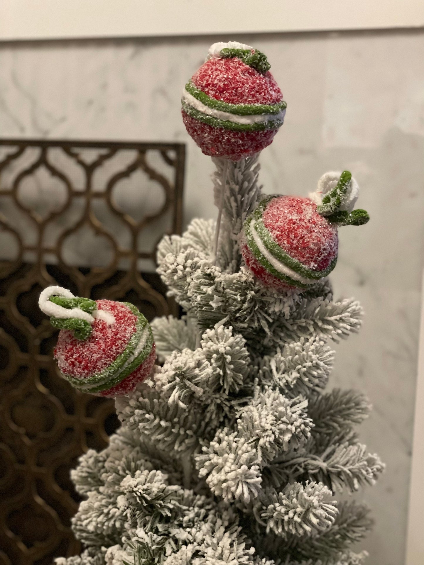 22” frosted felt ball pick, red, white and green. Candy theme. Christmas.