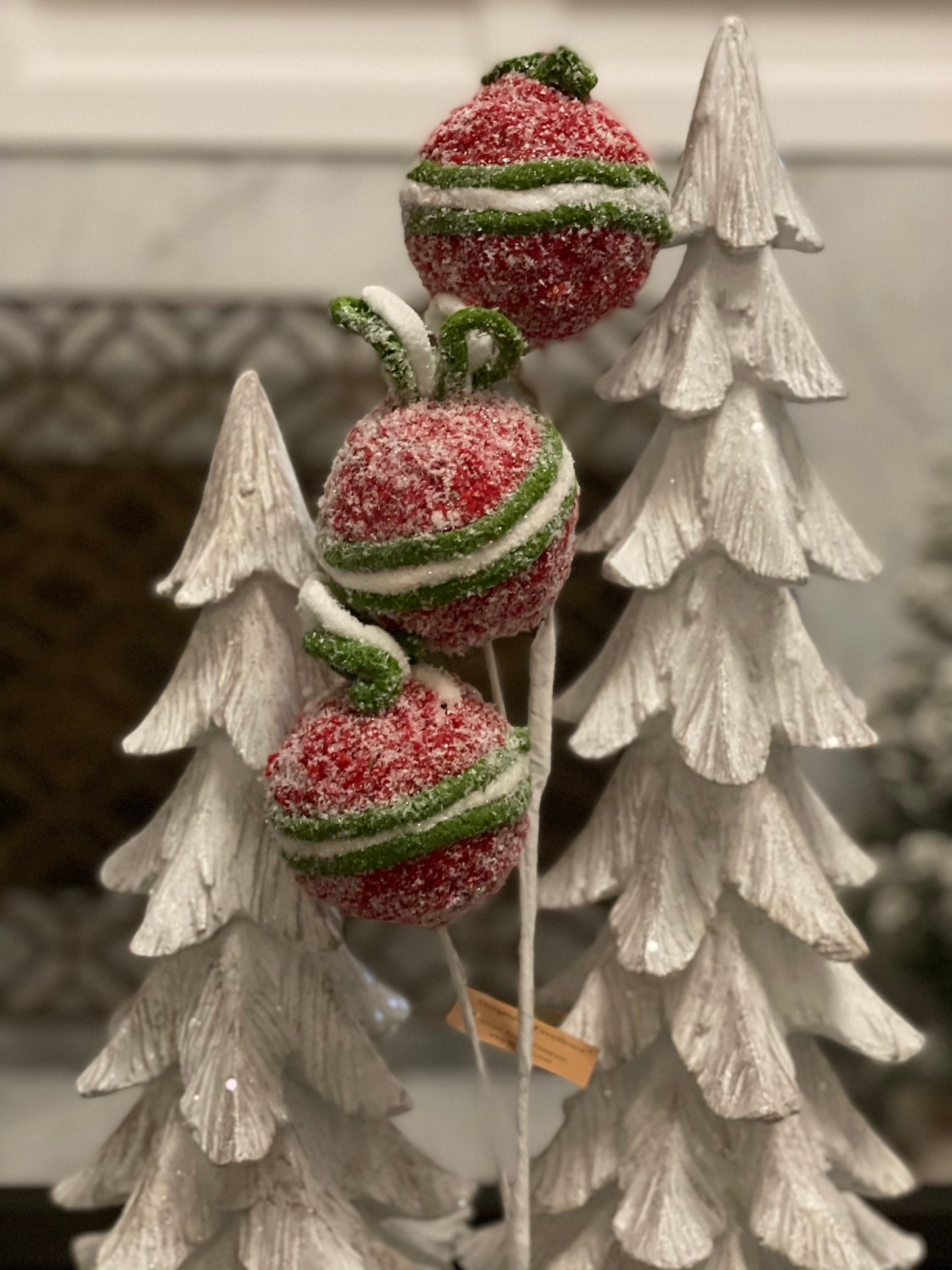 22” frosted felt ball pick, red, white and green. Candy theme. Christmas.