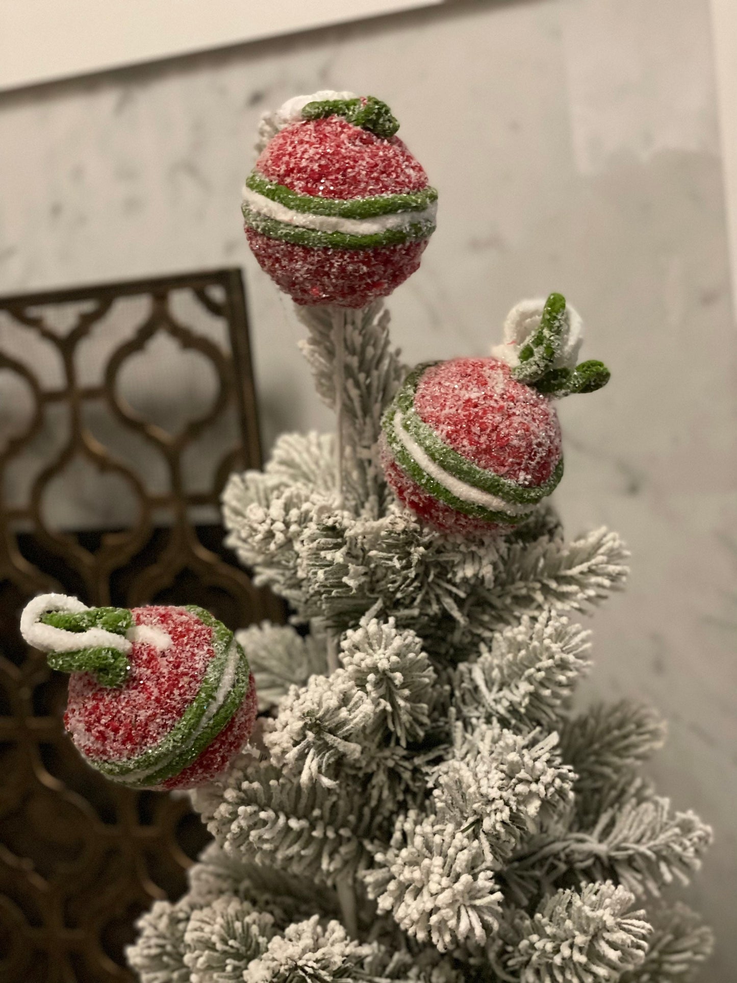 22” frosted felt ball pick, red, white and green. Candy theme. Christmas.